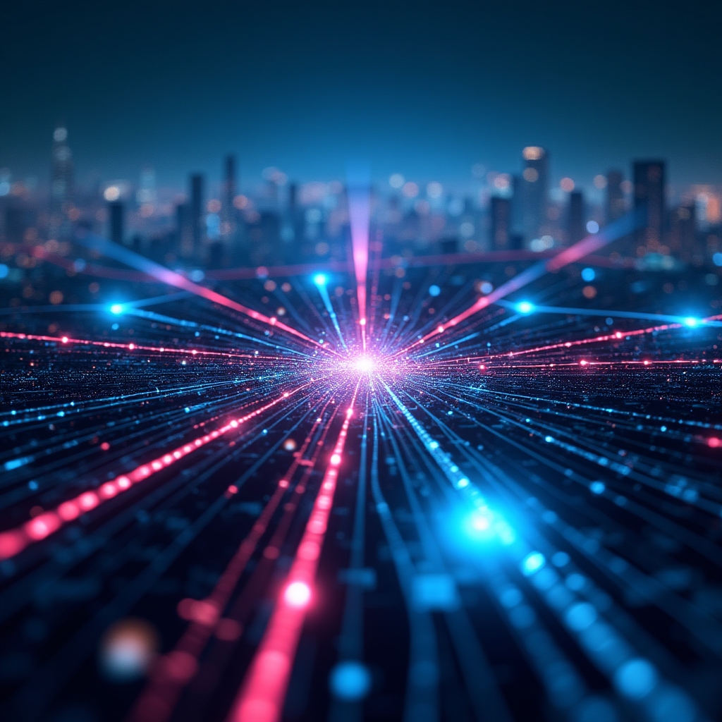 IoT Data Flow Visualization showing sensor network connections across a smart city infrastructure